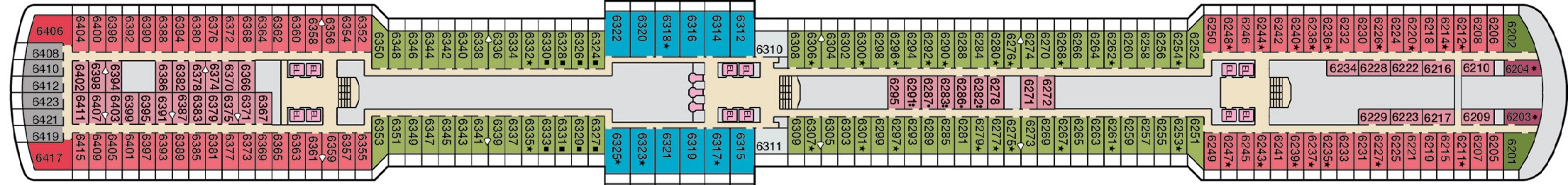 Carnival Luminosa, Deck 6: official cabin and venue layout