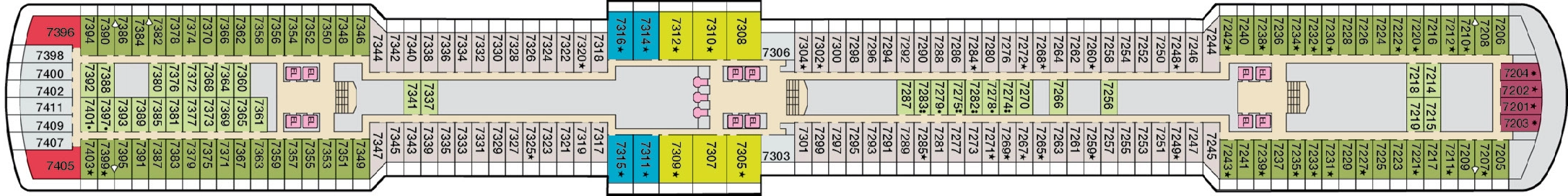 Carnival Luminosa, Deck 7: official cabin and venue layout