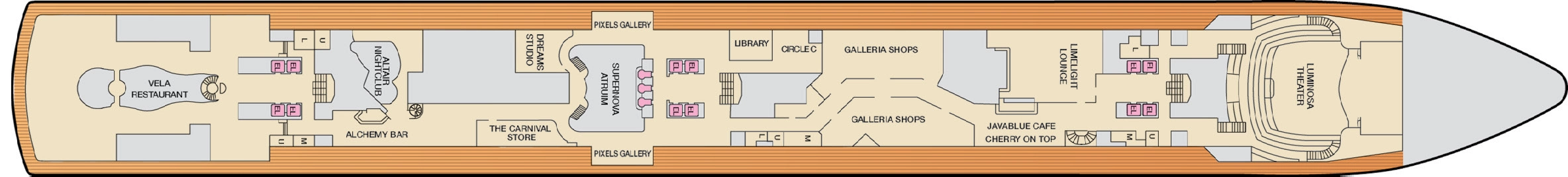 Carnival Luminosa, Deck 3: official cabin and venue layout