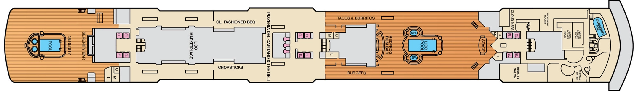 Carnival Luminosa, Deck 9: official cabin and venue layout