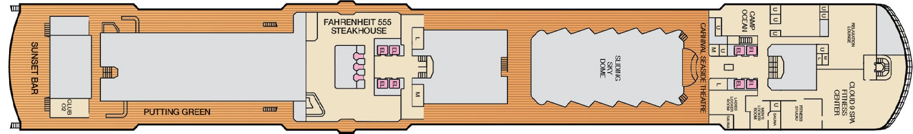 Carnival Luminosa, Deck 10: official cabin and venue layout
