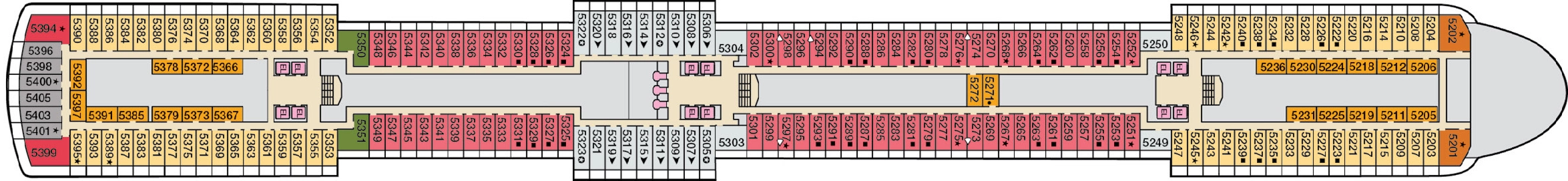 Carnival Luminosa, Deck 5: official cabin and venue layout
