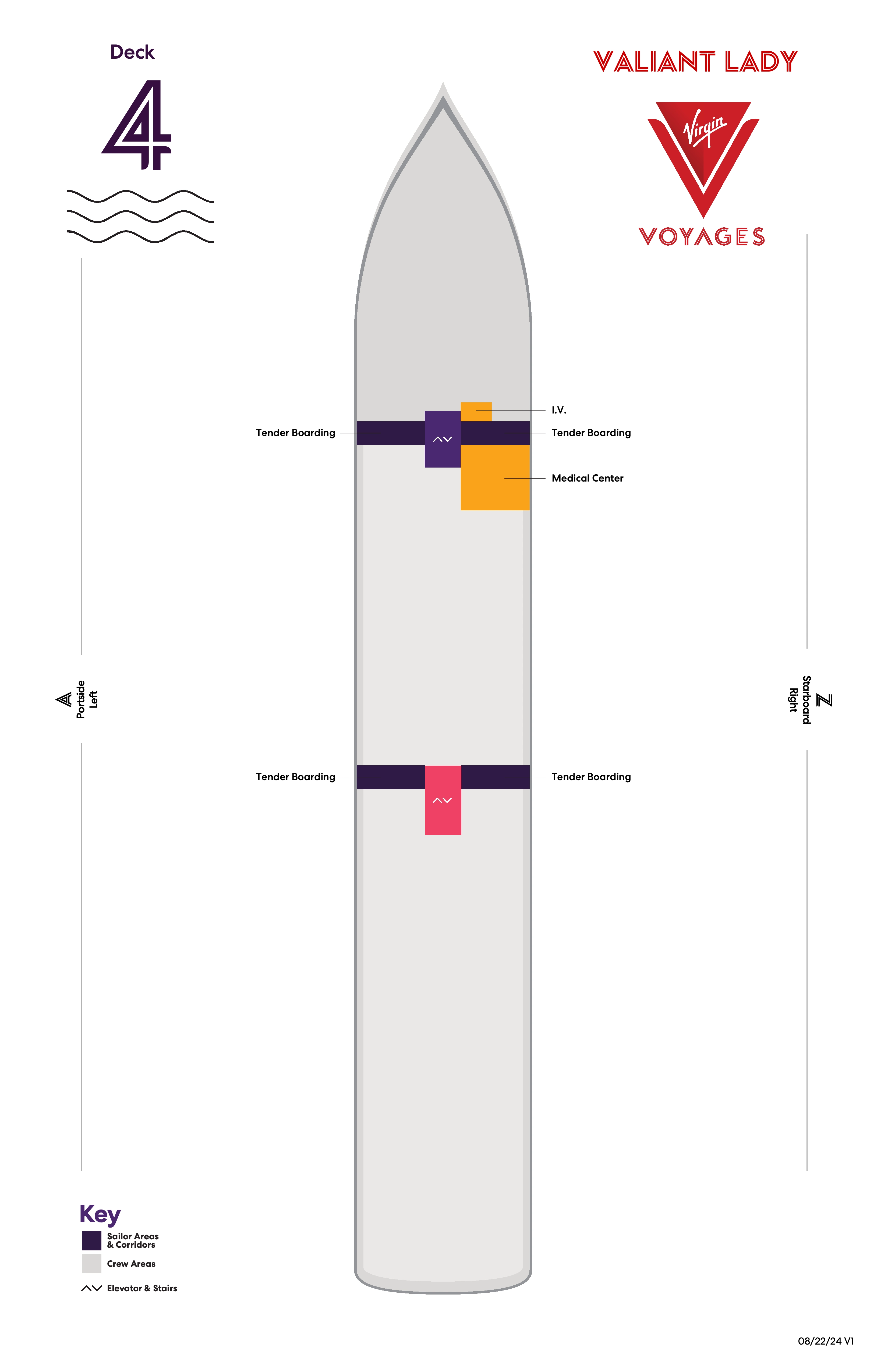 Valiant Lady, Deck 4: official cabin and venue layout