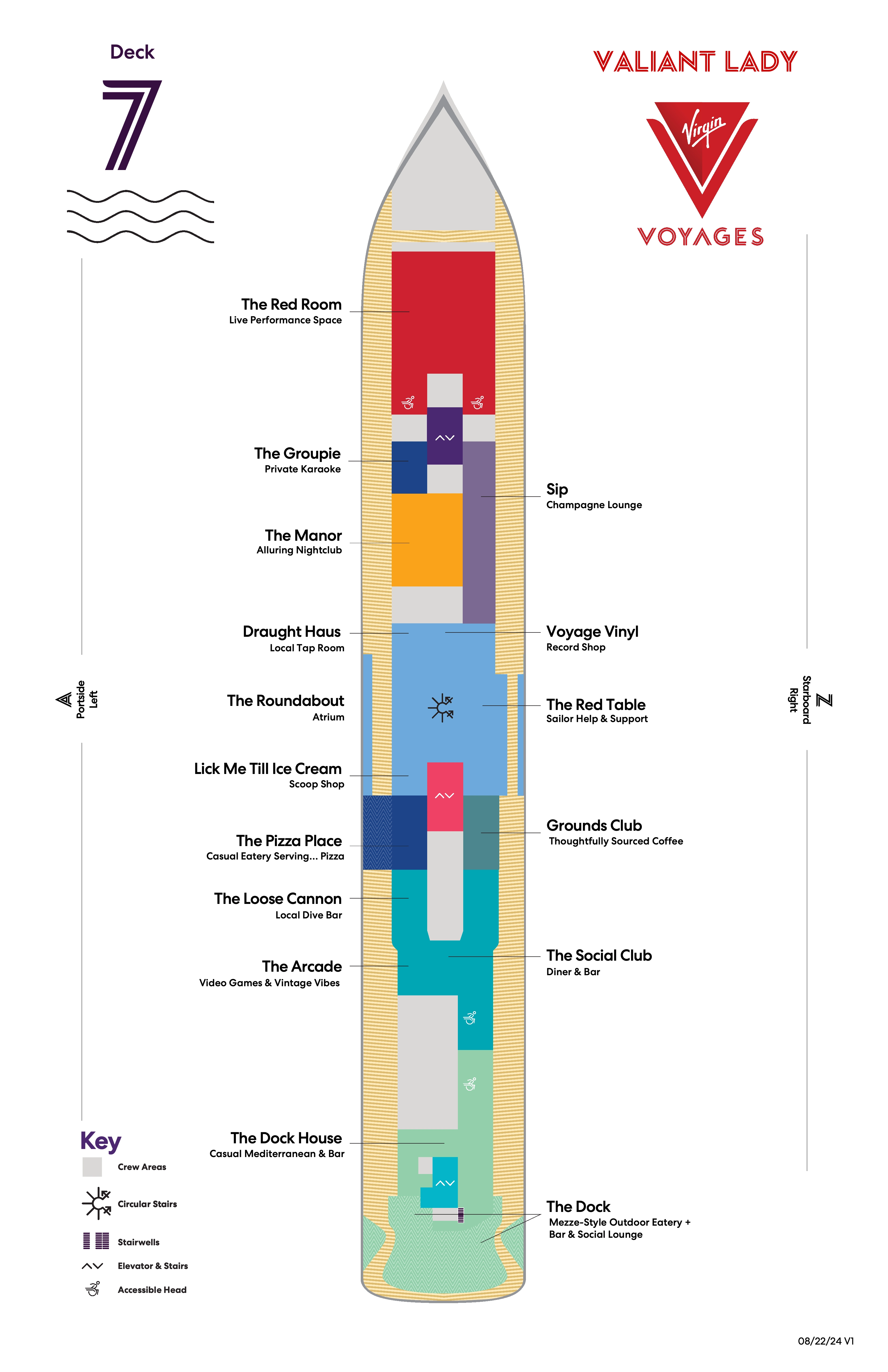 Valiant Lady, Deck 7: official cabin and venue layout