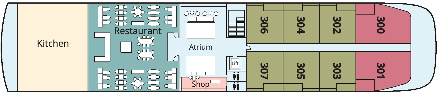 Viking Aton, Deck 3: official cabin and venue layout
