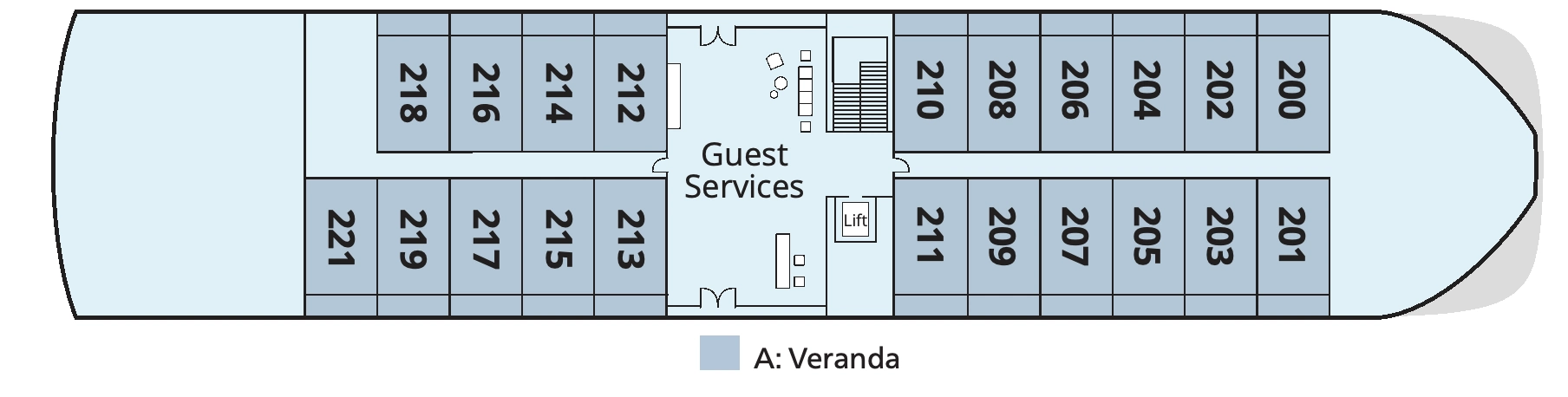 Viking Thoth, Deck 2: official cabin and venue layout