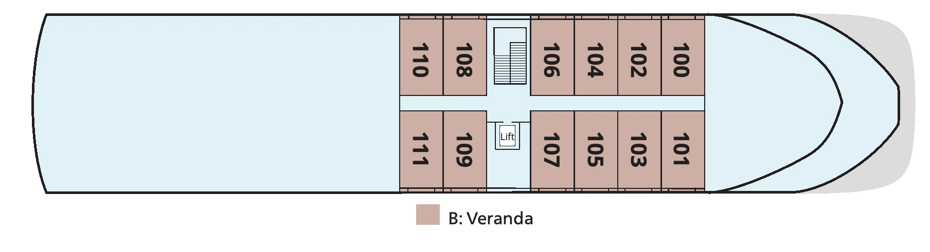 Viking Thoth, Deck 1: official cabin and venue layout
