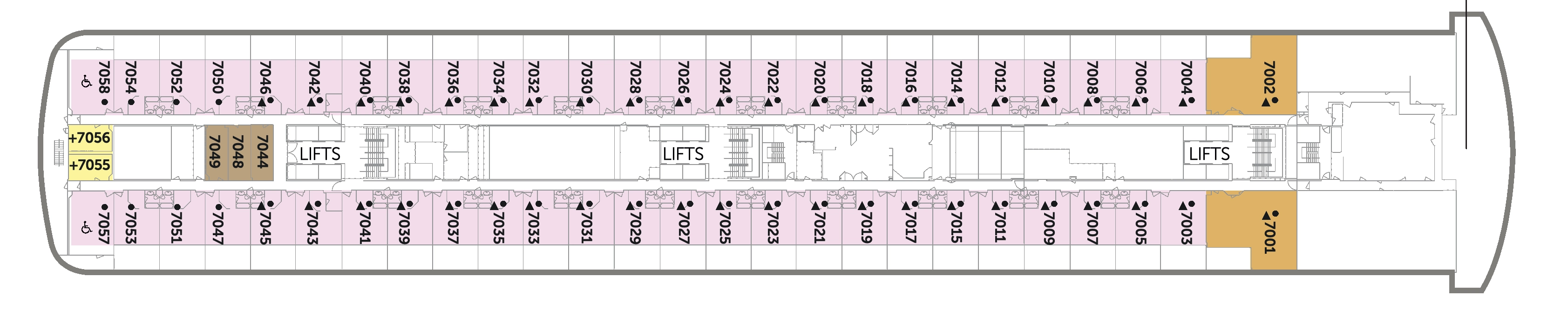 Bolette, Deck 7: official cabin and venue layout