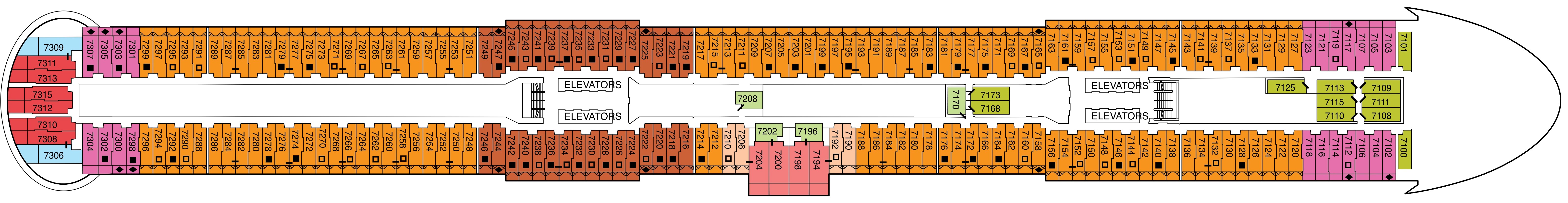 Celebrity Edge, Deck 7: official cabin and venue layout