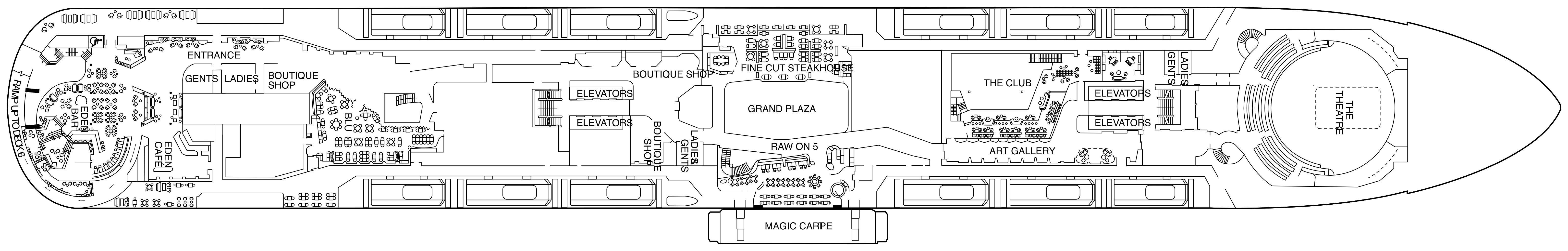 Celebrity Edge, Deck 5: official cabin and venue layout