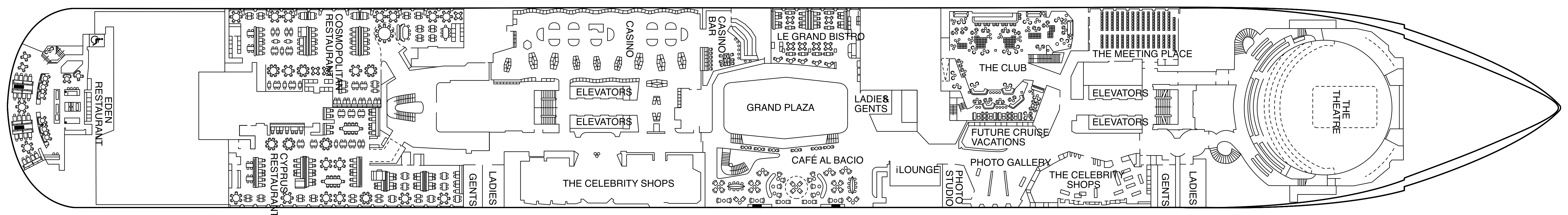 Celebrity Edge, Deck 4: official cabin and venue layout