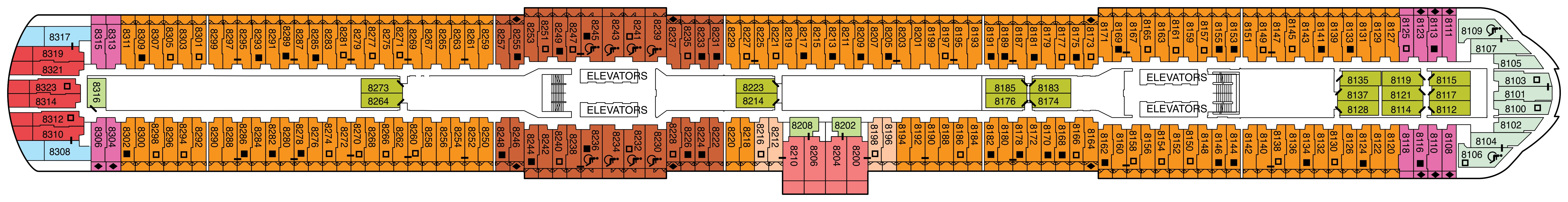 Celebrity Edge, Deck 8: official cabin and venue layout