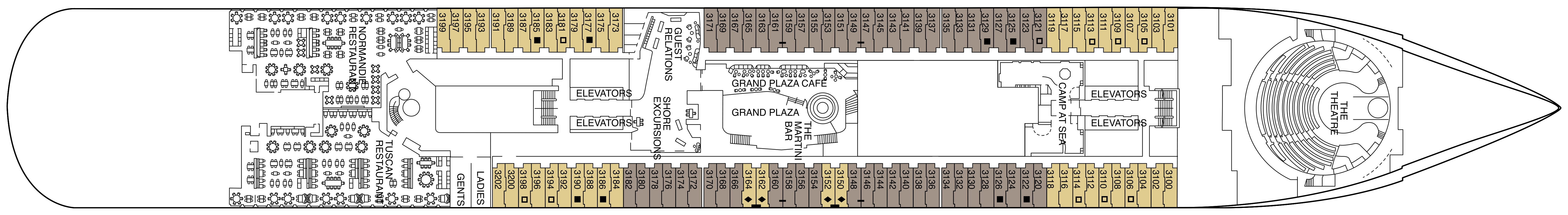 Celebrity Edge, Deck 3: official cabin and venue layout