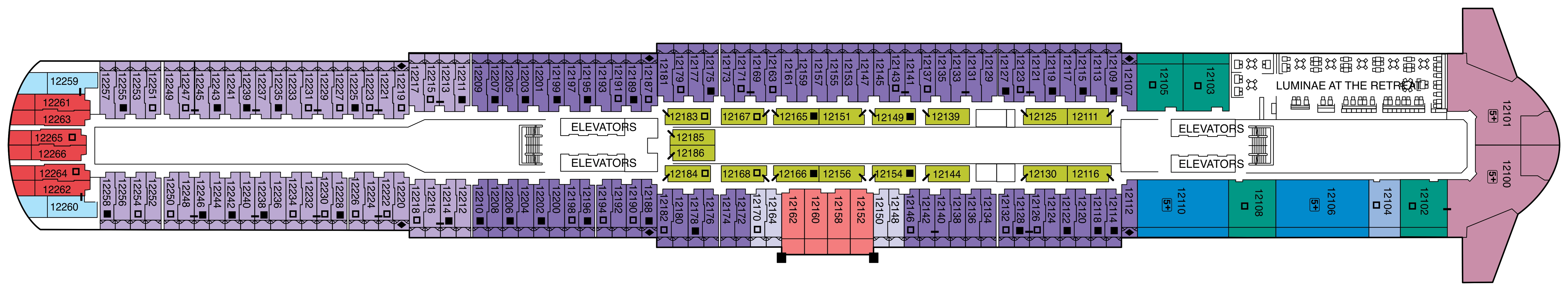 Celebrity Edge, Deck 12: official cabin and venue layout