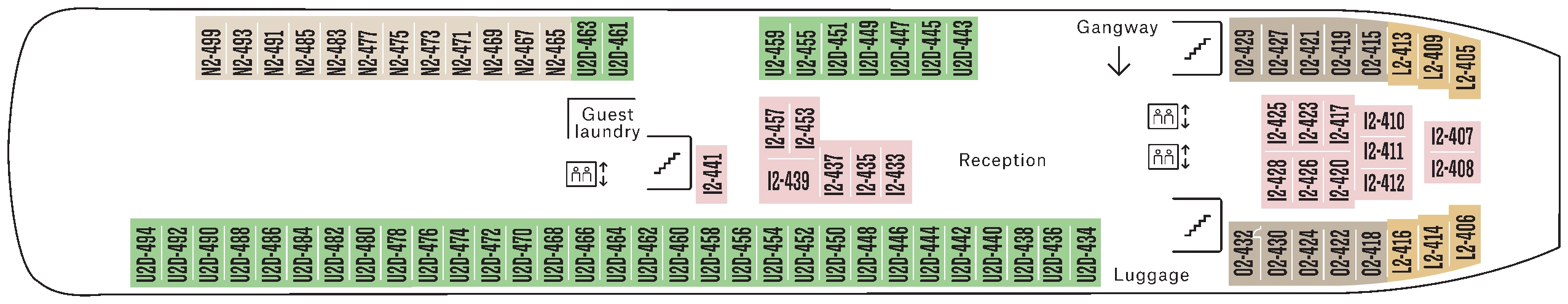 Trollfjord, Deck 4: official cabin and venue layout