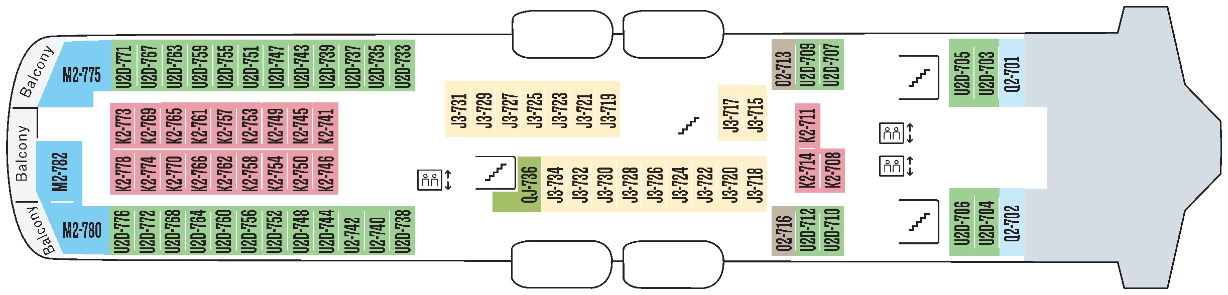 Trollfjord, Deck 7: official cabin and venue layout