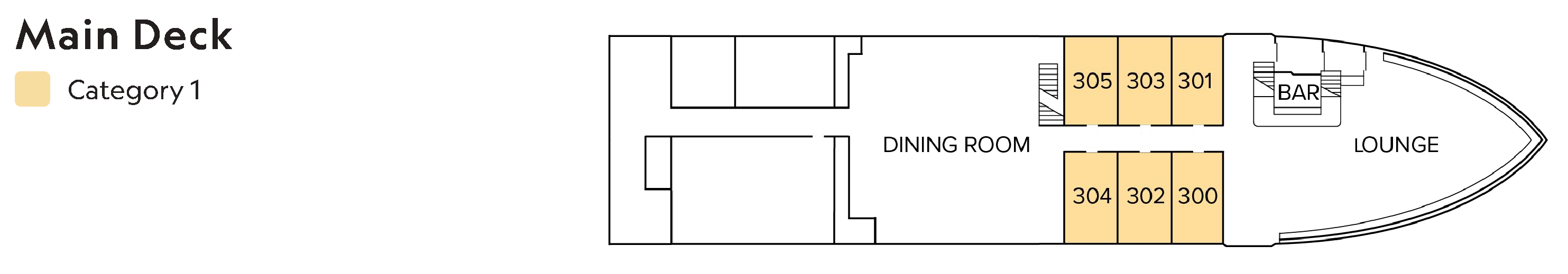 National Geographic Sea Bird, Deck 1: official cabin and venue layout