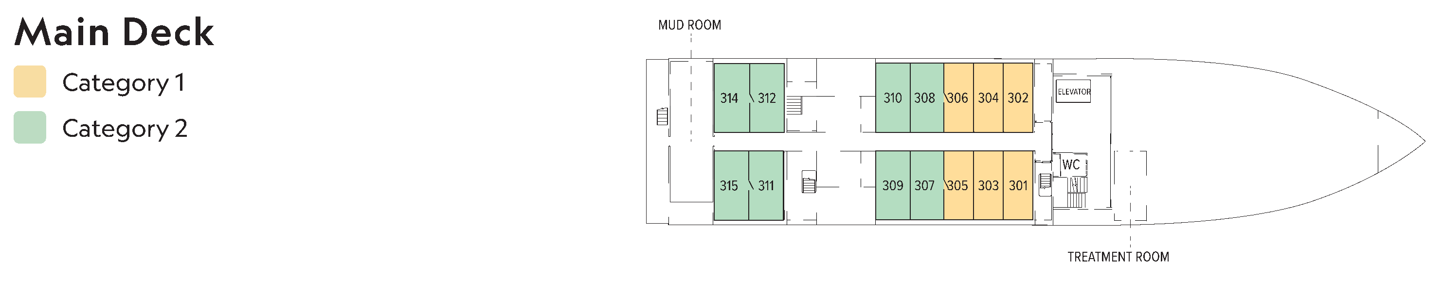 National Geographic Venture, Deck 1: official cabin and venue layout