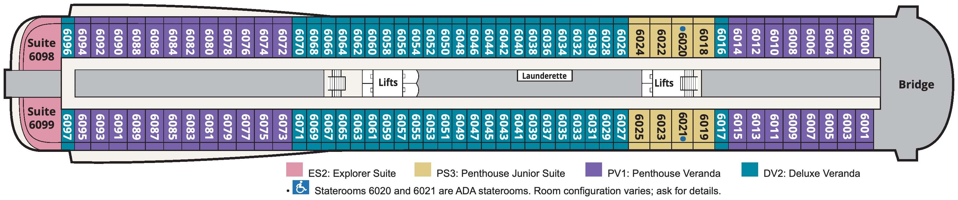Viking Sky, Deck 6: official cabin and venue layout