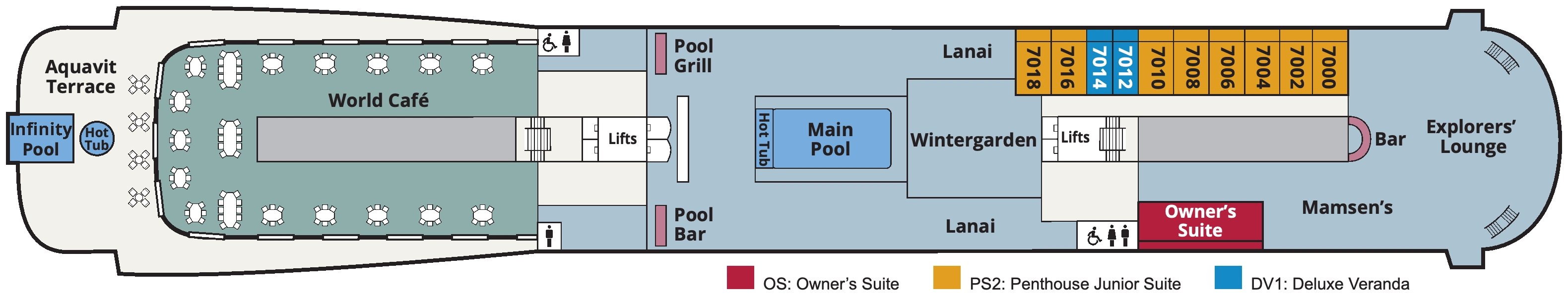 Viking Jupiter, Deck 7: official cabin and venue layout