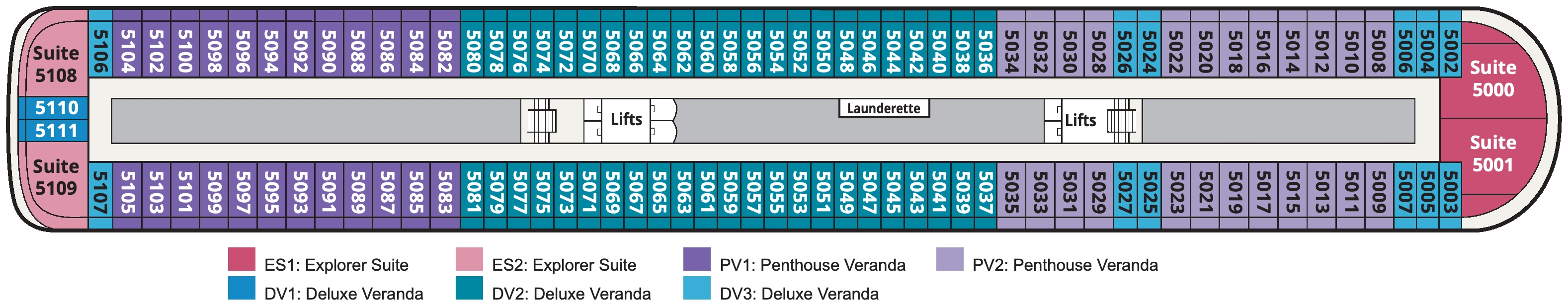 Viking Sky, Deck 5: official cabin and venue layout
