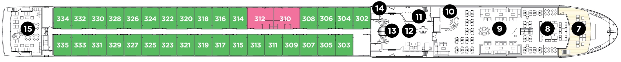 Avalon Envision, Deck 3: official cabin and venue layout