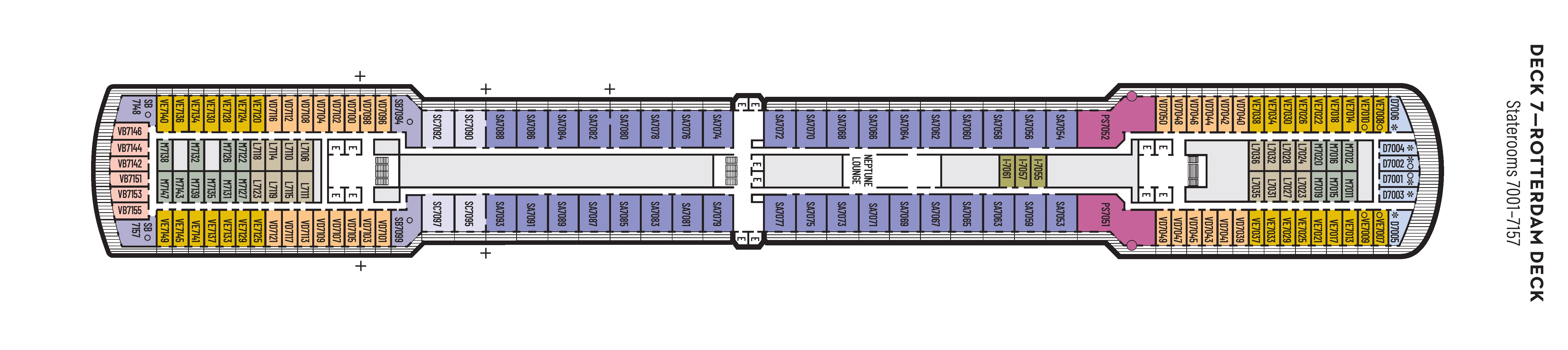 Westerdam, Deck 7: official cabin and venue layout