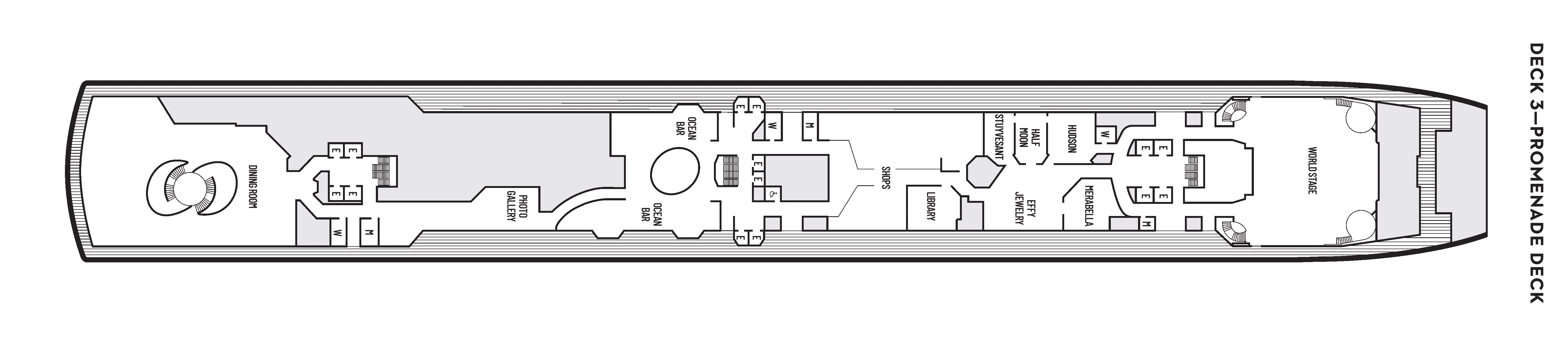 Westerdam, Deck 3: official cabin and venue layout