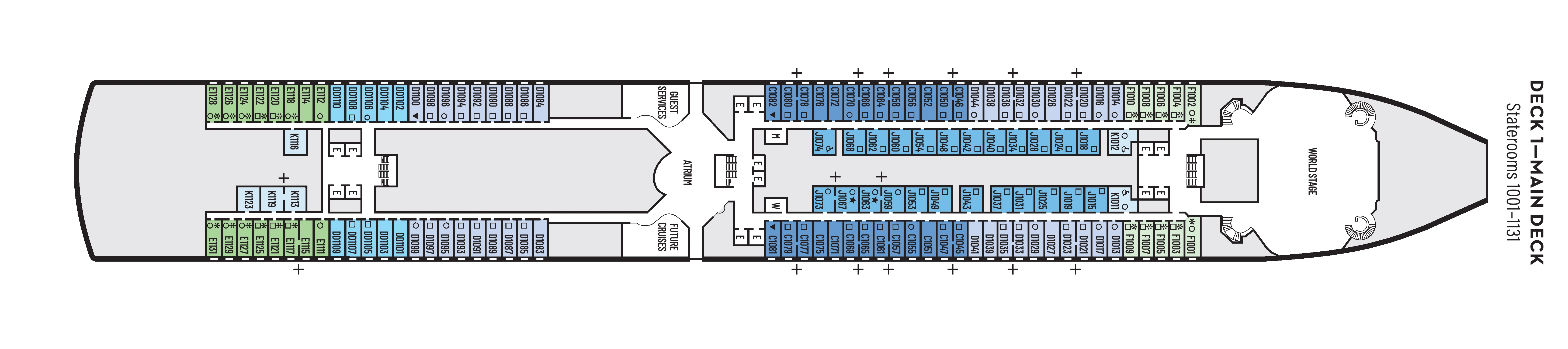 Westerdam, Deck 1: official cabin and venue layout
