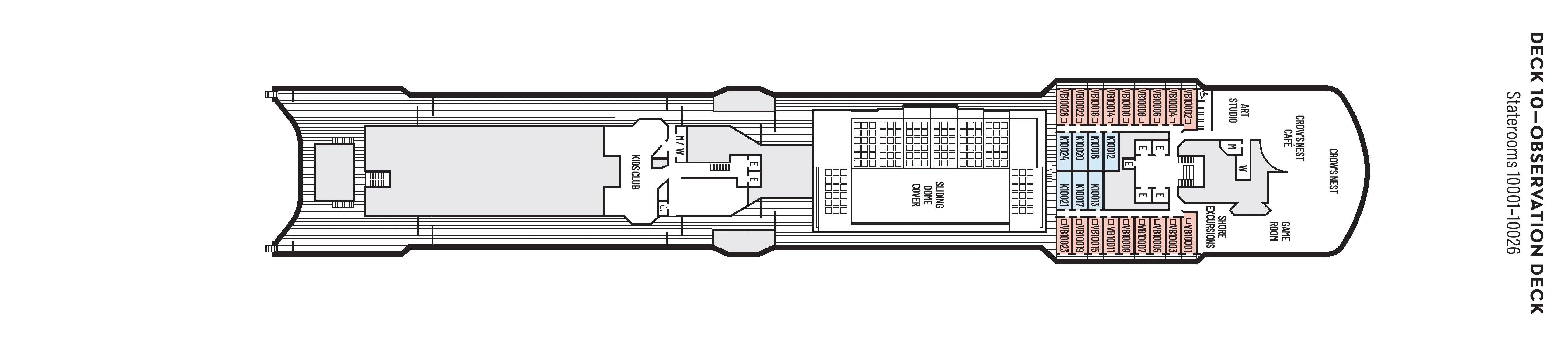Westerdam, Deck 10: official cabin and venue layout