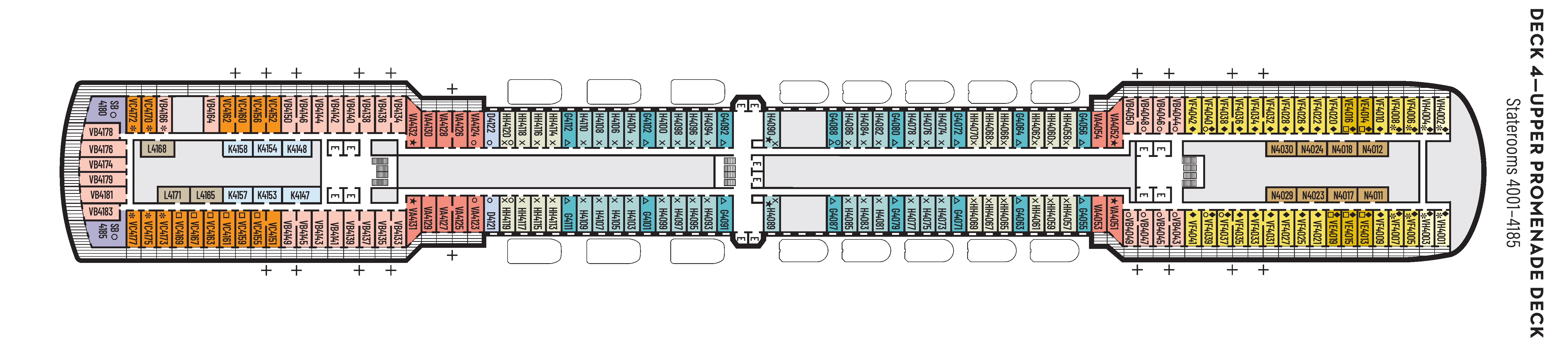 Westerdam, Deck 4: official cabin and venue layout