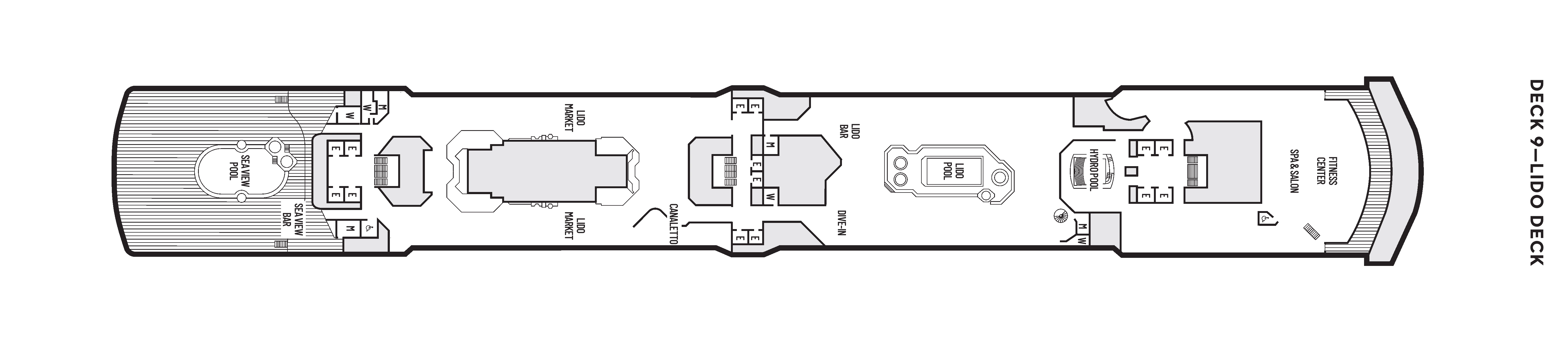 Westerdam, Deck 9: official cabin and venue layout