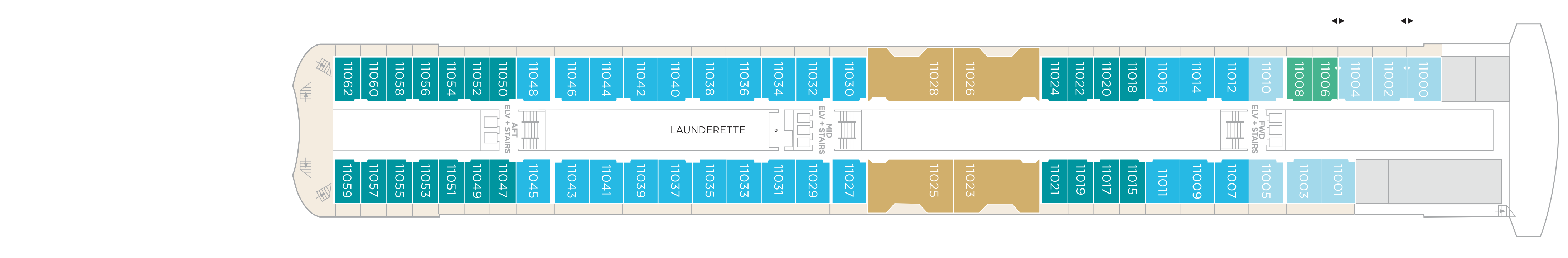 Crystal Serenity, Deck 11: official cabin and venue layout