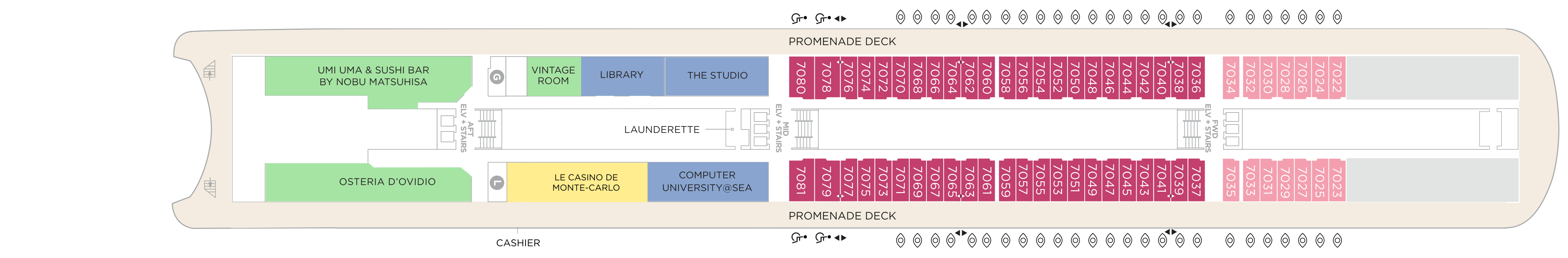 Crystal Serenity, Deck 7: official cabin and venue layout