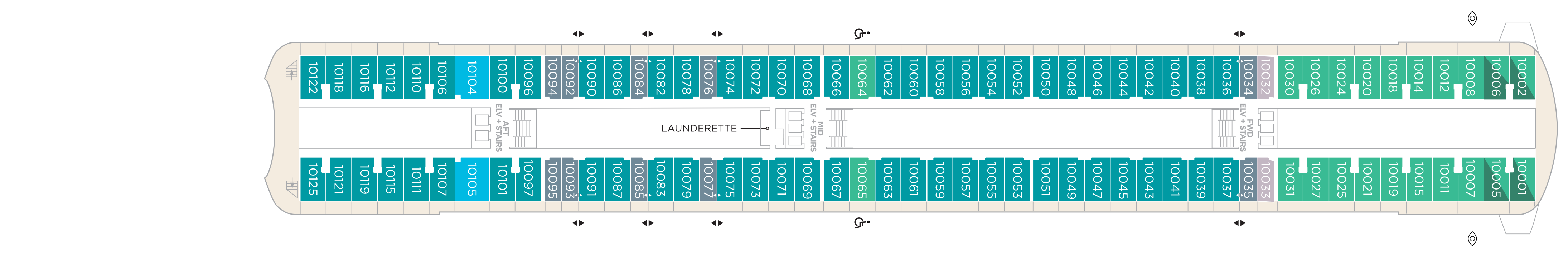 Crystal Serenity, Deck 10: official cabin and venue layout