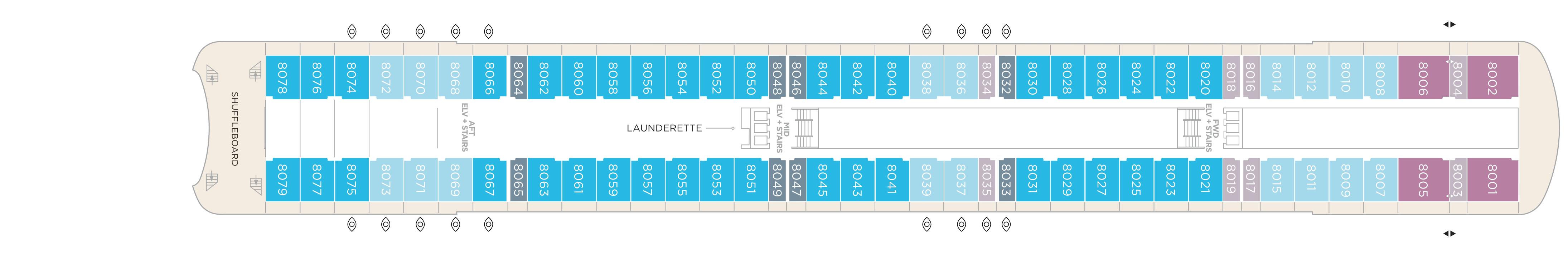 Crystal Serenity, Deck 8: official cabin and venue layout