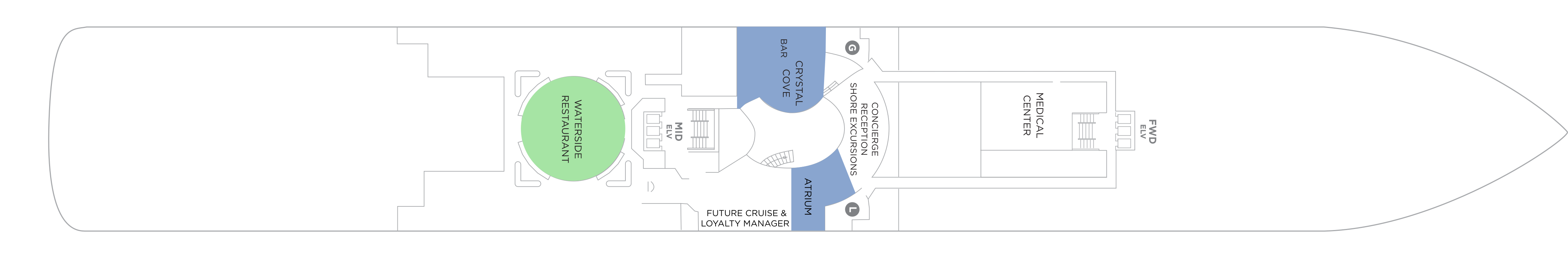 Crystal Serenity, Deck 5: official cabin and venue layout