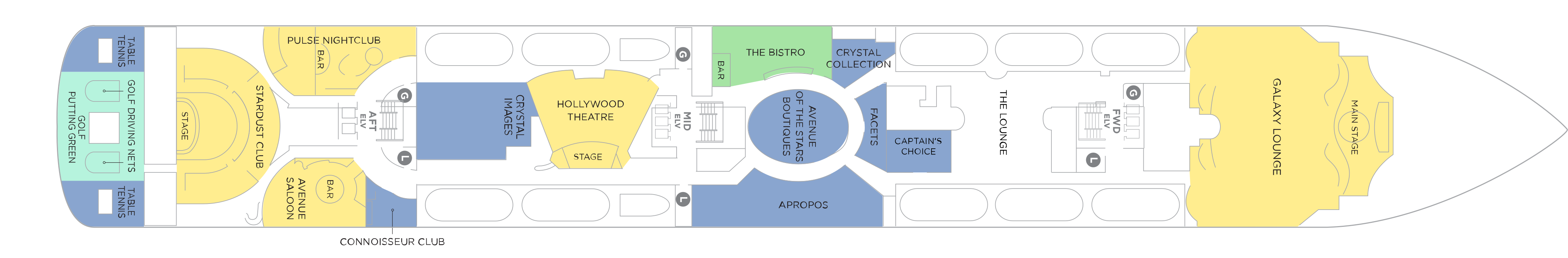 Crystal Serenity, Deck 6: official cabin and venue layout