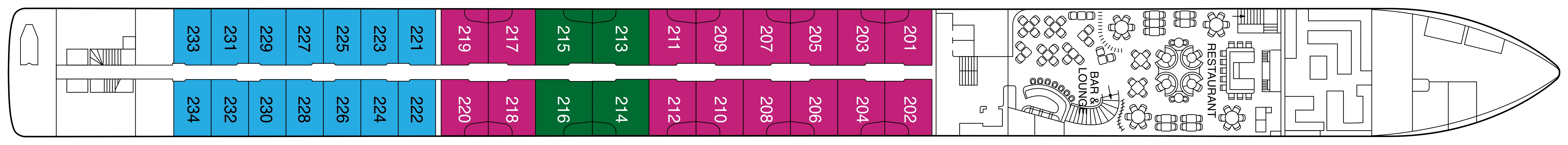 Celebrity Compass, Deck 2: official cabin and venue layout