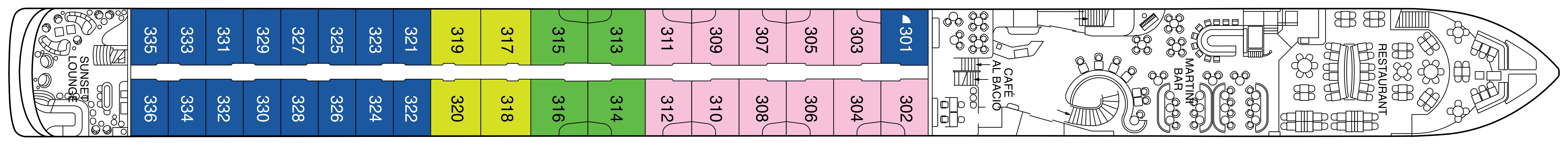 Celebrity Compass, Deck 3: official cabin and venue layout