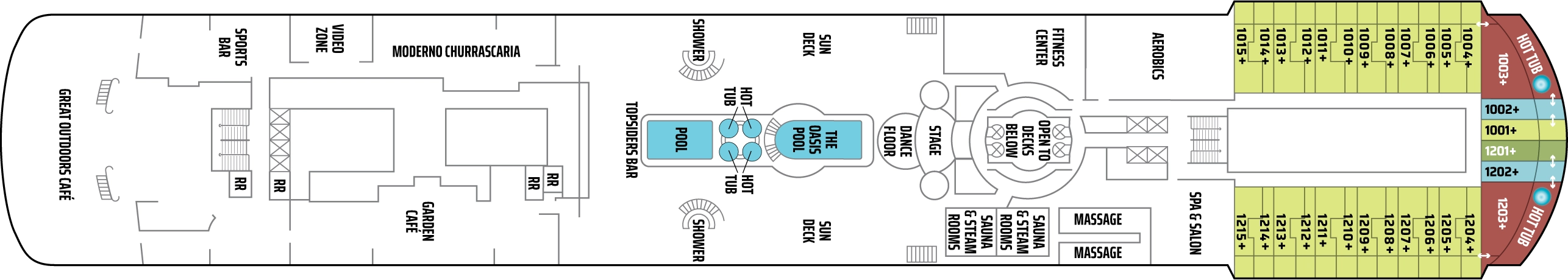 Norwegian Sun, Deck 11: official cabin and venue layout