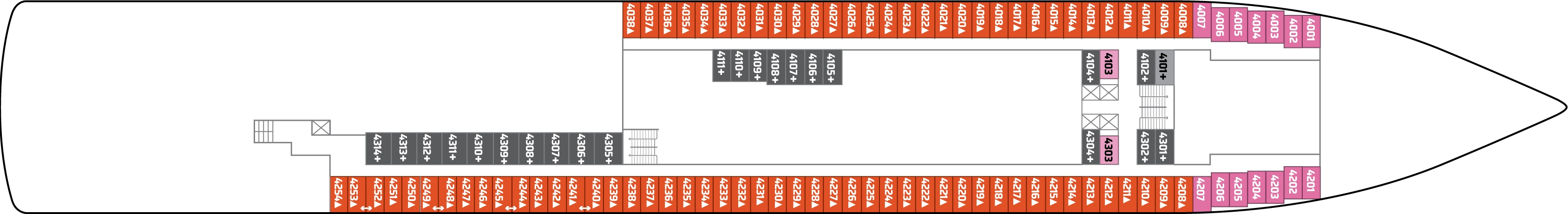 Norwegian Sun, Deck 4: official cabin and venue layout