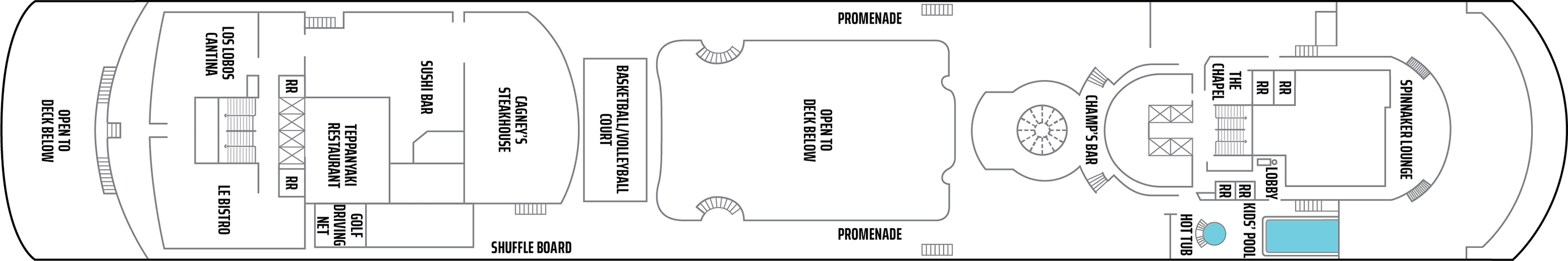 Norwegian Sun, Deck 12: official cabin and venue layout