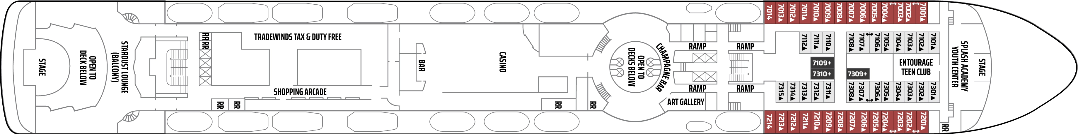 Norwegian Sun, Deck 7: official cabin and venue layout