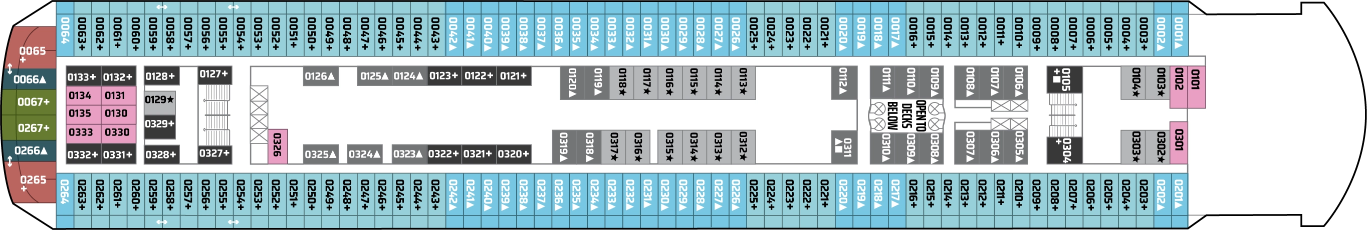 Norwegian Sun, Deck 10: official cabin and venue layout