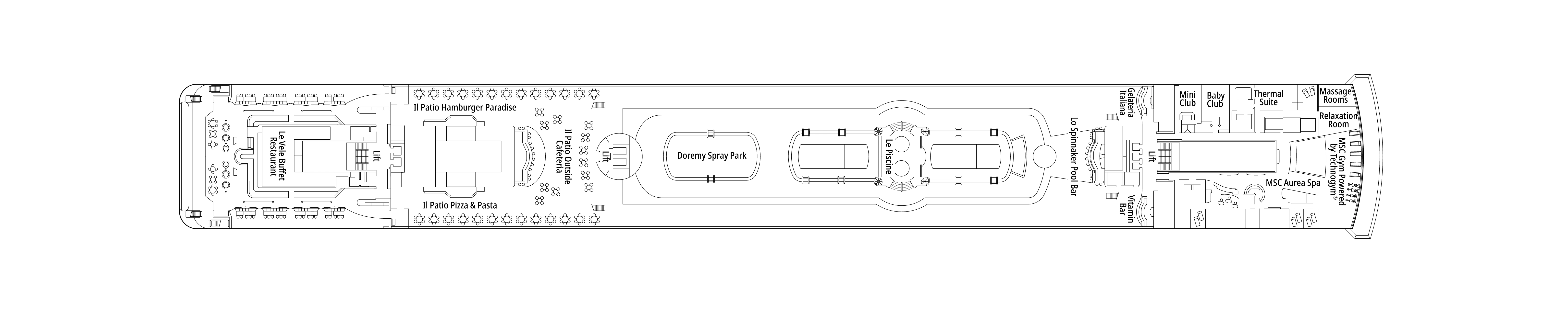 MSC Opera, Deck 11: official cabin and venue layout