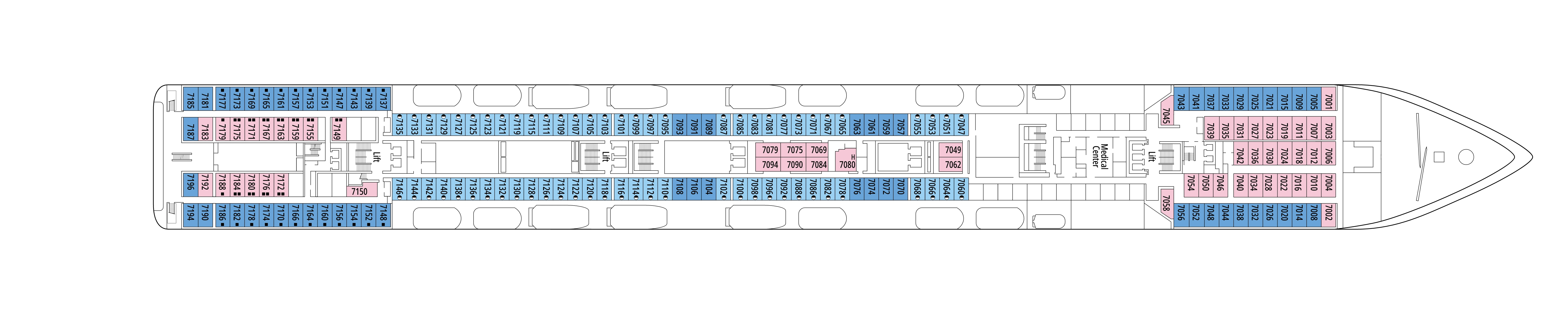 MSC Opera, Deck 7: official cabin and venue layout