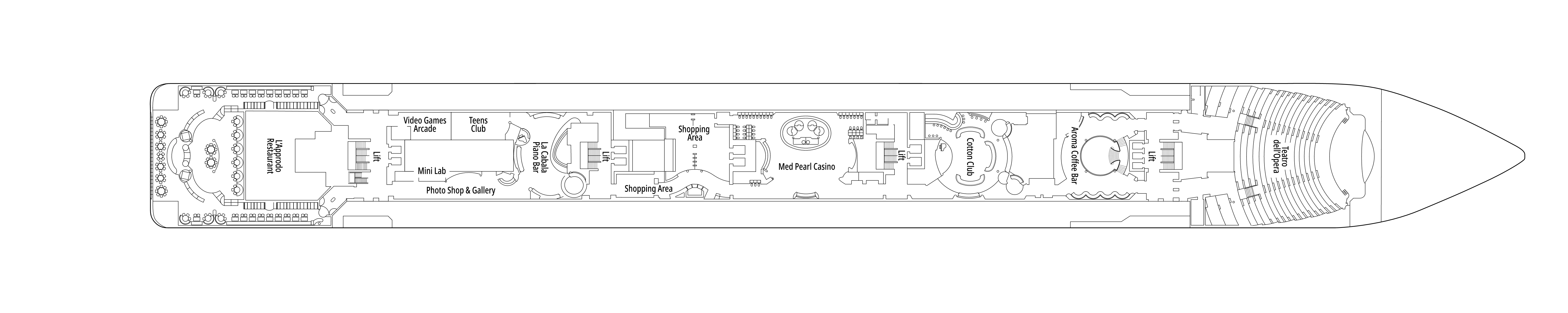 MSC Opera, Deck 6: official cabin and venue layout