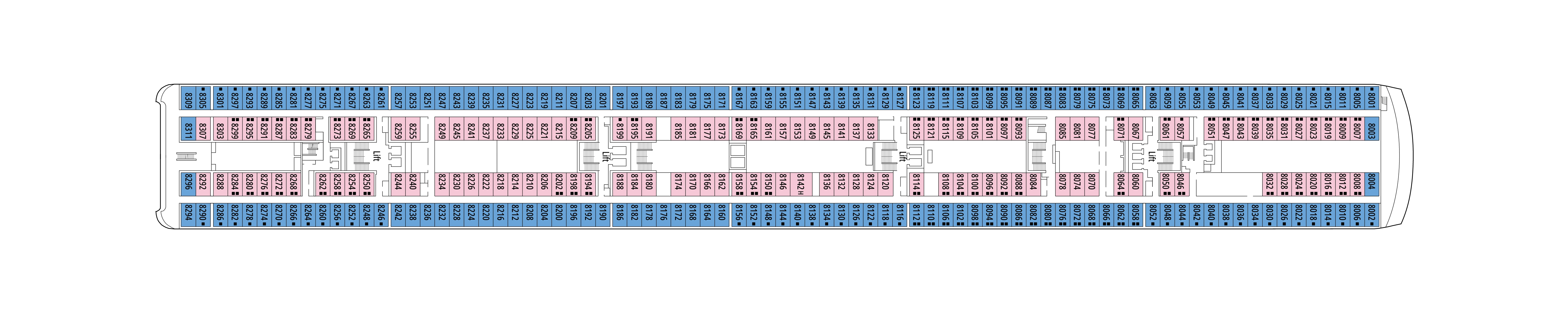 MSC Opera, Deck 8: official cabin and venue layout