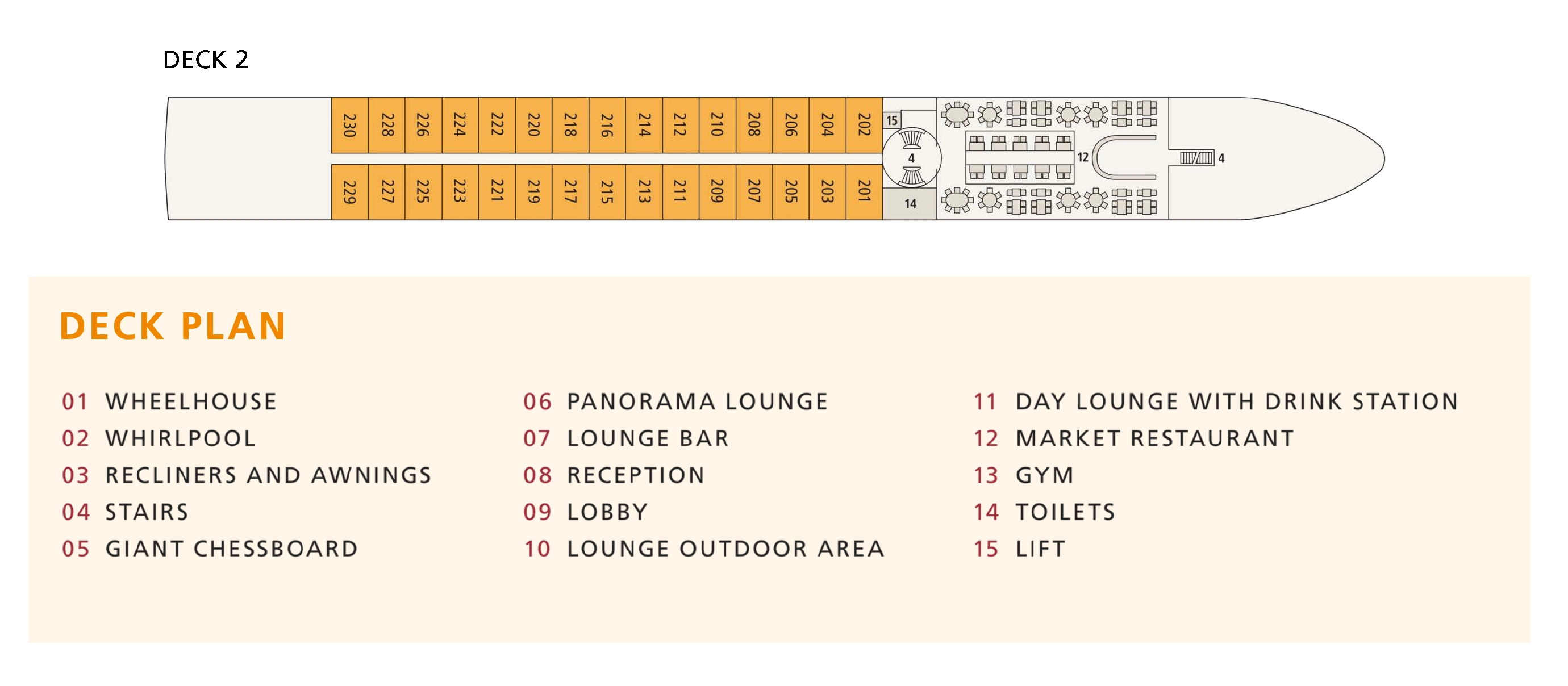 A-ROSA Alea, Deck 2: official cabin and venue layout